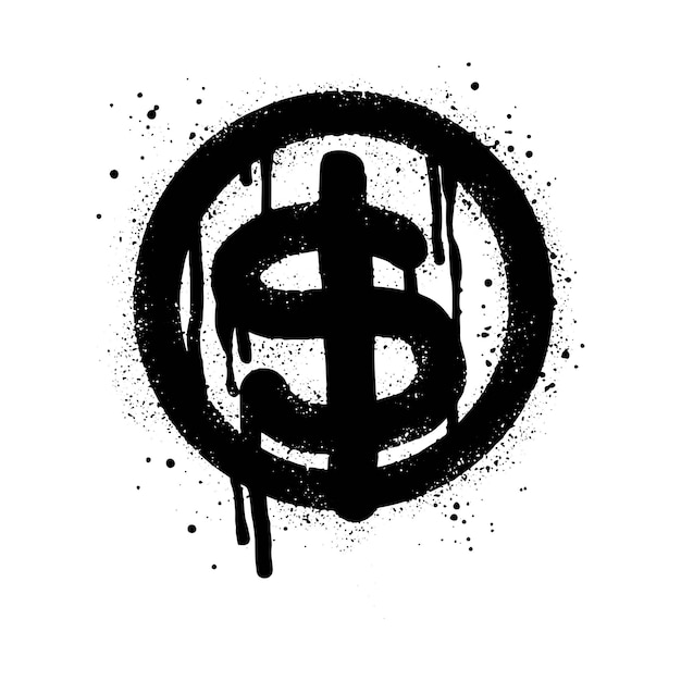 Spray painted graffiti currency in black over white Drops of sprayed dollar icon isolated on white background vector illustration