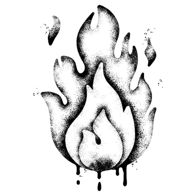 Vector spray painted graffiti fire flame icon sprayed isolated with a white background graffiti fire flame icon with over spray in black over