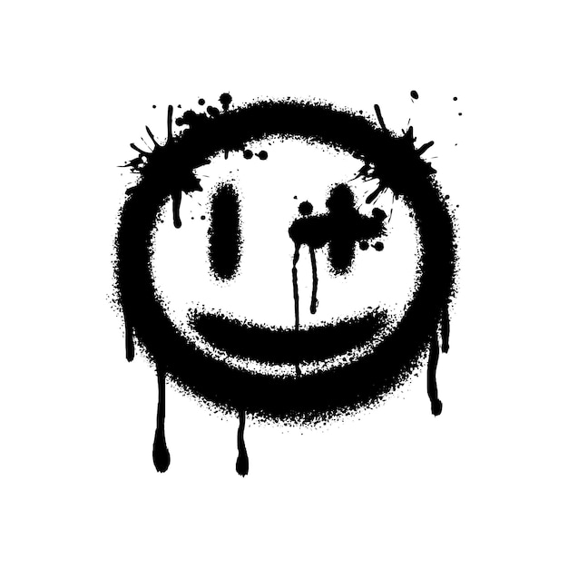 Spray Painted Graffiti scary sick face emoticon isolated on white background