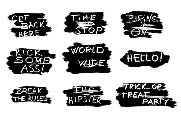 Spray painted slogans isolated on white background Graffiti font with splatter in black on white