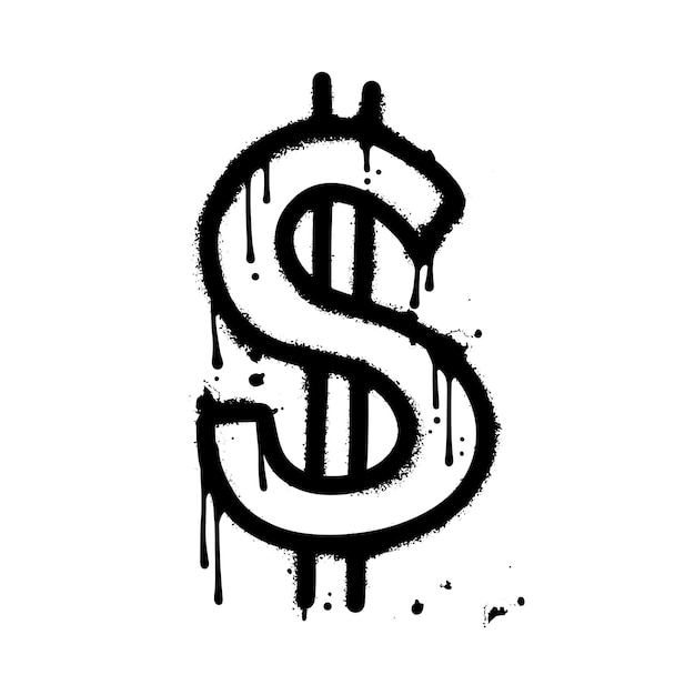 Spray painted urban graffiti dollar icon sprayed black sign isolated with a white background vector