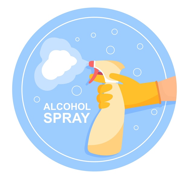 Spraying antibacterial sanitizer spray concept woman in glove treats surfaces with an antibacterial