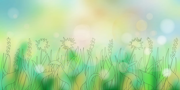 Spring background, grass contour and sunny meadow