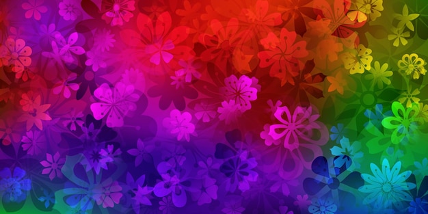 Spring background of various flowers in rainbow colors