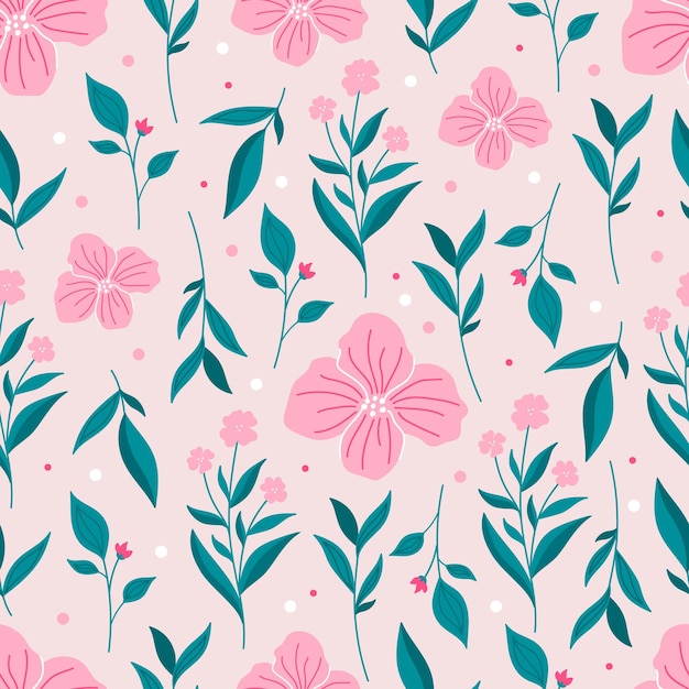 Spring botanical seamless pattern with pink flowers