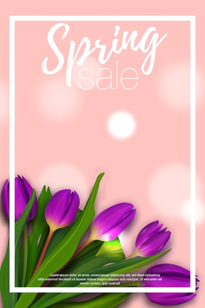 Spring bouquet tulip banner with white frame.