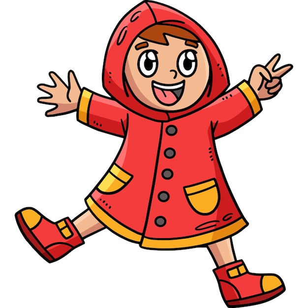 Spring Boy Playing Under The Rain Cartoon Clipart