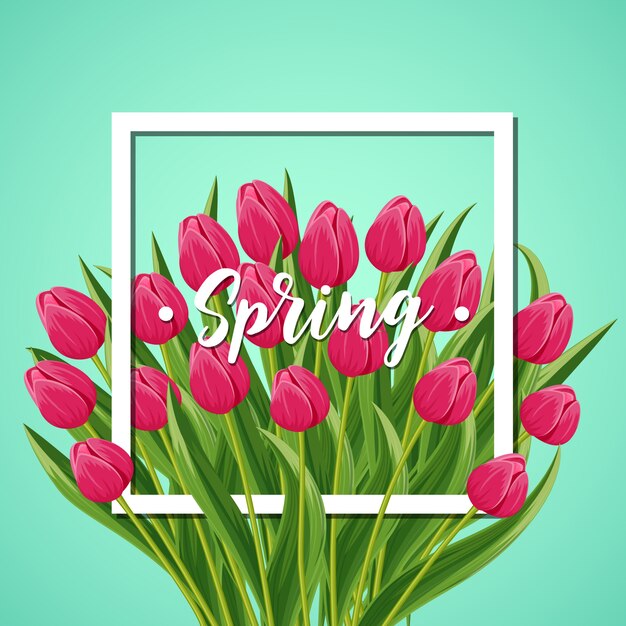 Vector spring card with blooming tulip