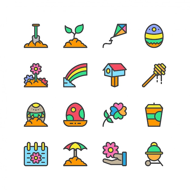 Spring colorful icon set vector isolated