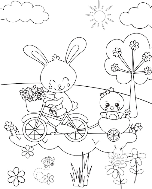 Spring coloring pages cute Hand drawing