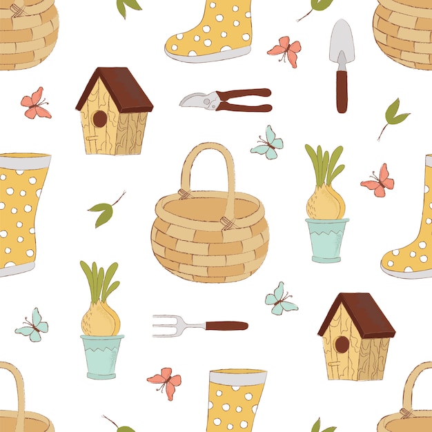 SPRING CRAFT Garden Seamless Pattern