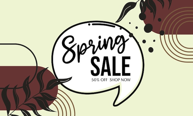 spring discount banner.aesthetic advertising badge.abstract background with hand drawn floral