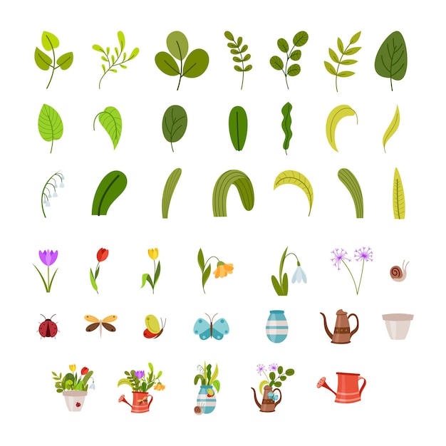 Vector spring elements illustration gardening element set