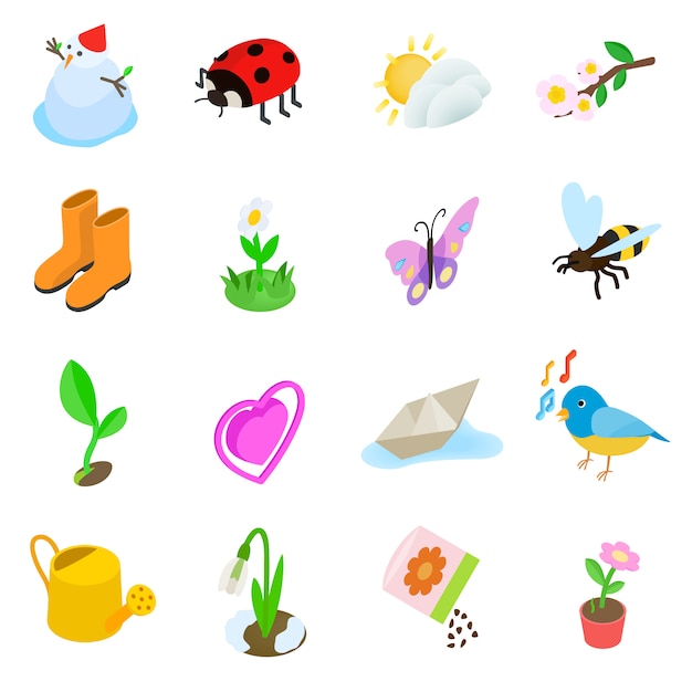 Spring elemets icons set