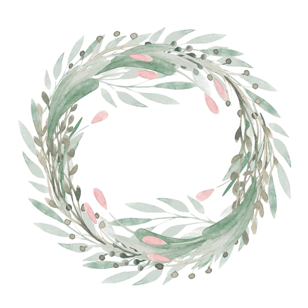 Spring floral frame Hand-painted clipart greenery, flowers, tulips, wreath