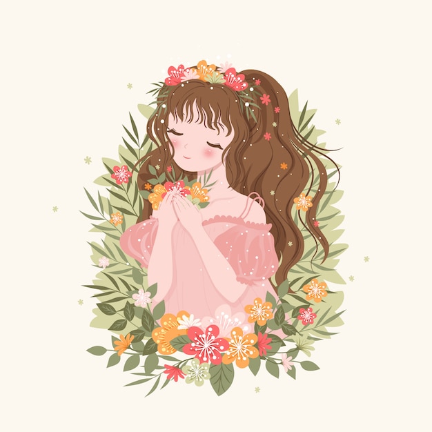 Spring Floral Woman portrait illustration