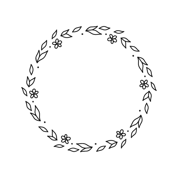 Spring floral wreath isolated on white background hand drawn illustration in doodle style