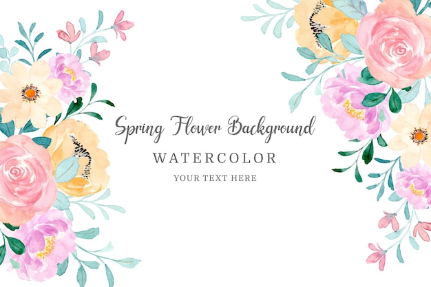 Spring flower frame Beautiful floral background with watercolor