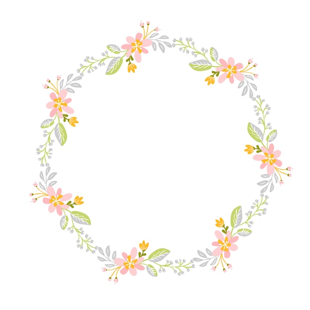 Spring flower herbs wreath. Flat abstract  garden frame, woman day romantic holiday