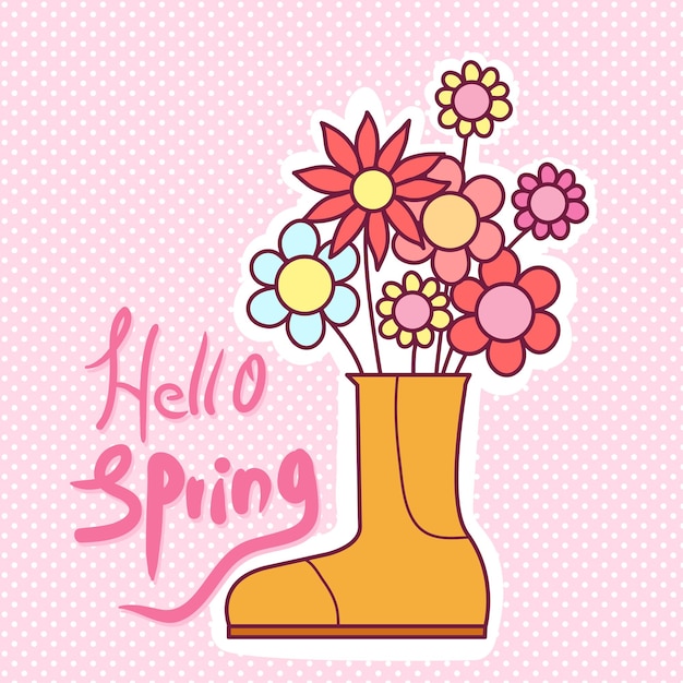 Spring flowers in boot doodle illustration