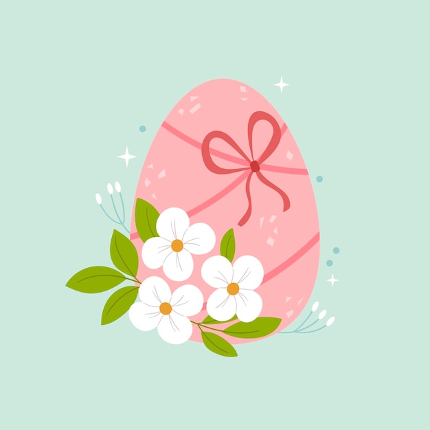 Spring flowers on an Easter eggEaster card Happy easter Cute spring illustration