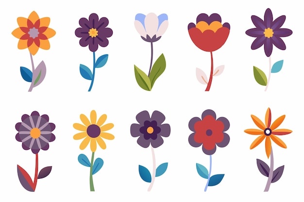 Vector spring flowers flat art on white background