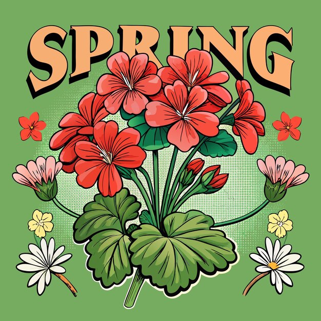 Vector spring flowers illustration geraniums in bloom