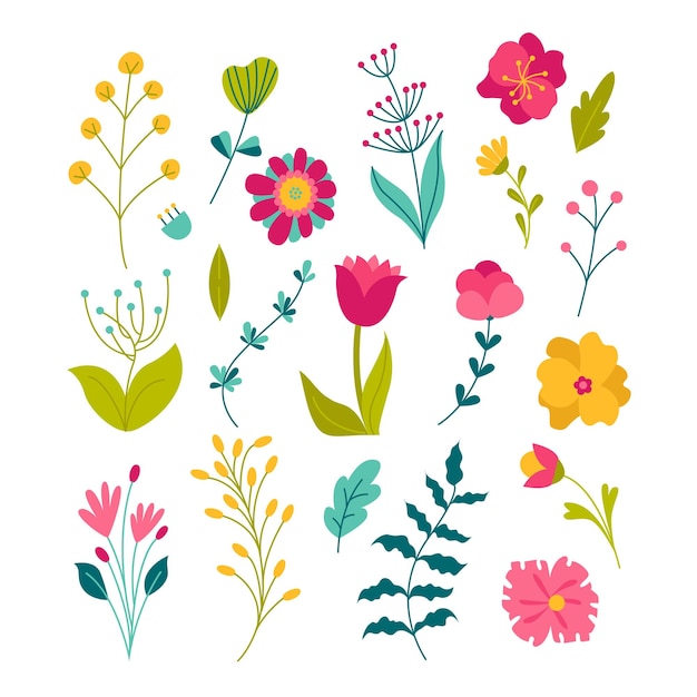 Spring Flowers Summer and Spring blossom forest and garden flowers field Flower Vector illustration