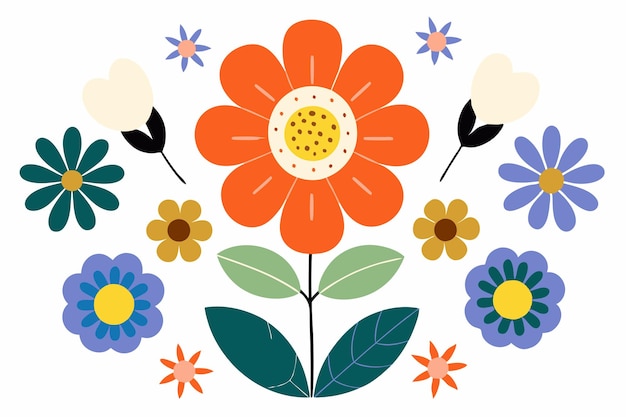 Vector spring flowers vector flat style on white background