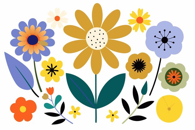 Vector spring flowers vector flat style on white background