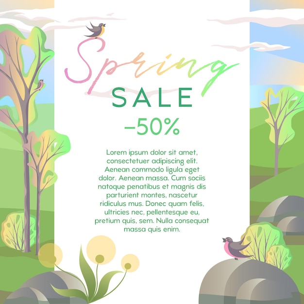 Spring frame template with sunny landscape for sale announcement advertisement certificates