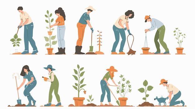 Spring Gardening People Cartoon Illustration