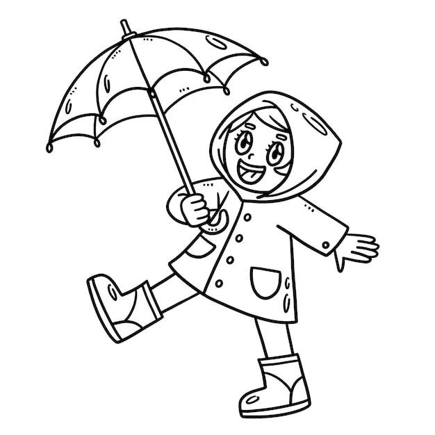 Spring Girl With Umbrella Isolated Coloring Page