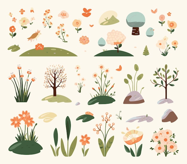 Vector spring icons set hd in the style of chiho aoshima