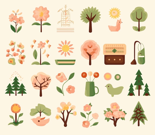 Vector spring icons set hd in the style of chiho aoshima