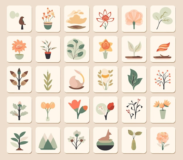 Vector spring icons set hd in the style of chiho aoshima