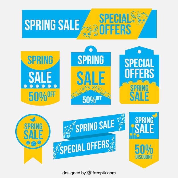 Spring offers labels in blue and yellow colors