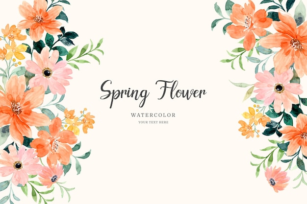 Spring orange flower background with watercolor