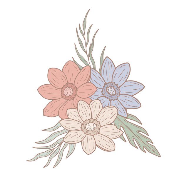 Spring pastel bouquets with leaves vector art