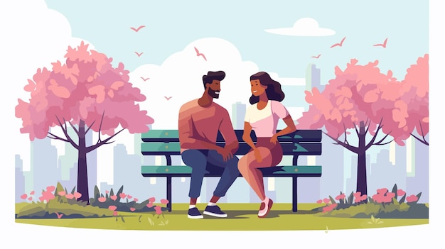 Vector spring poster featuring a couple sitting in park