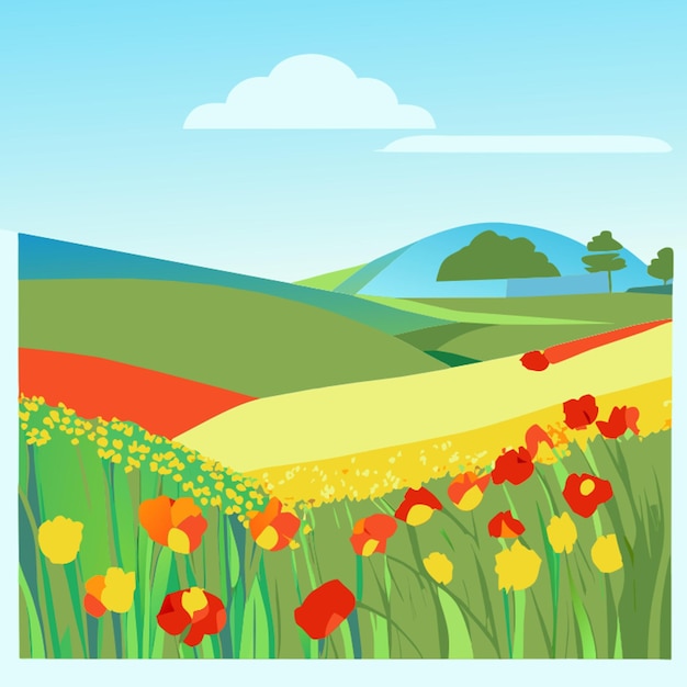 Vector spring prairie illustration simple tatsuro kiuchi style vector illustration