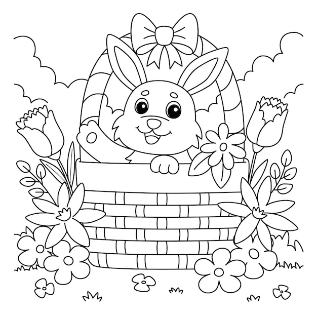 Spring Rabbit Inside the Basket Coloring Page