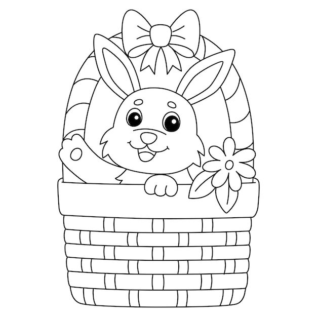 Spring Rabbit Inside the Basket Isolated Coloring