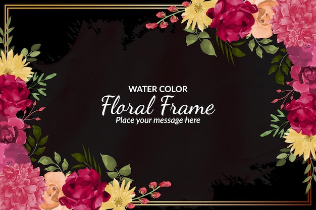 Spring rose's floral frame background with watercolor Free Vector