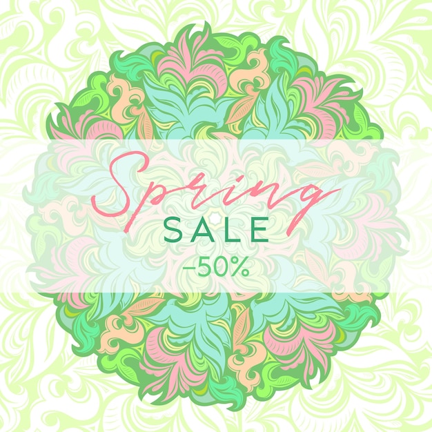 Spring sale background with floral decorative ornament stylized plants in delicate colors