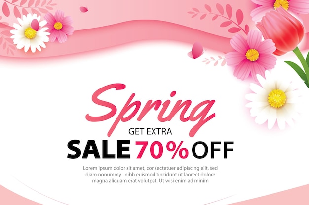 Spring sale banner with blooming flowers