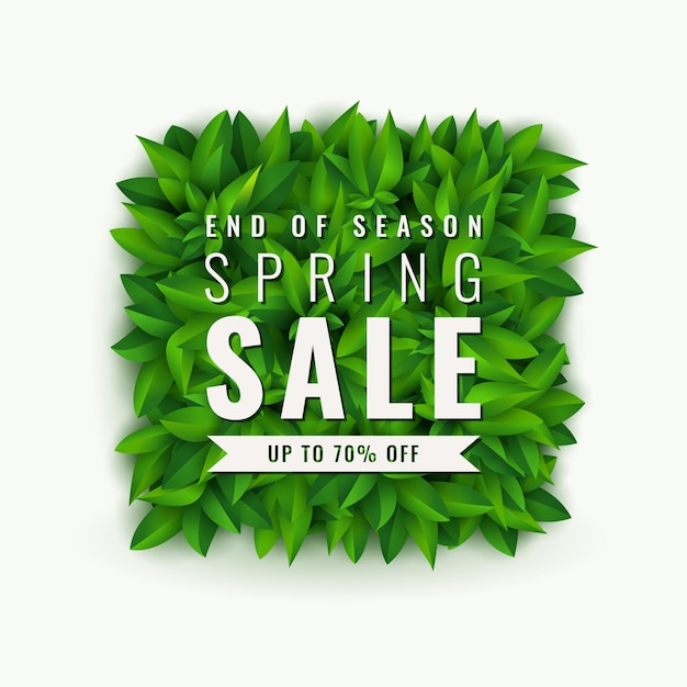 Vector spring sale banner with leaves seasonal background vector square frame with green spring leaves