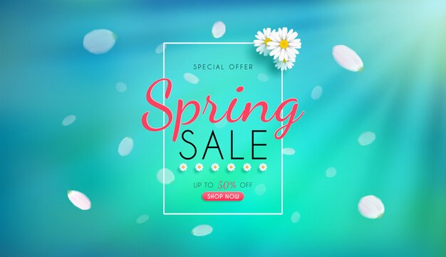 spring sale banner with tulips white flowers