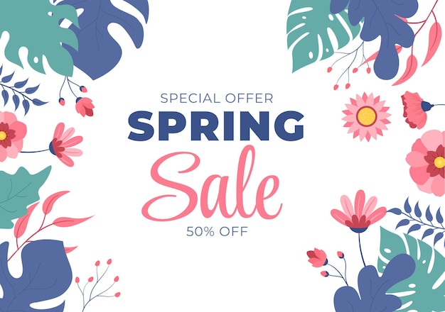 Spring Sale Blossom Flowers Background Natural Template Vector Illustration with Season Plant Suitable for Greeting Card, Invitation or Poster