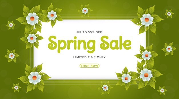 Spring sale card design with colorful flowers and leaves for social media post ad